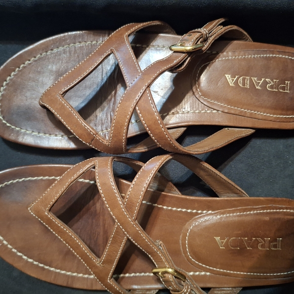 Prada Brown Leather Sandals - Picture 3 of 8